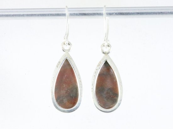 Druppelvormige zilveren oorbellen met rode slangen jaspis afbeelding 3