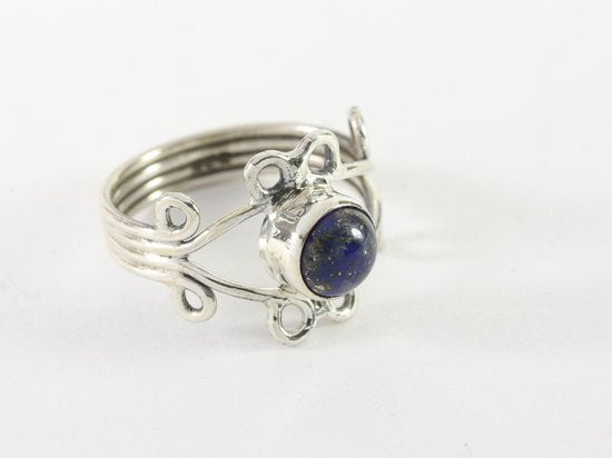Fijne opengewerkte zilveren ring met lapis lazuli afbeelding 1
