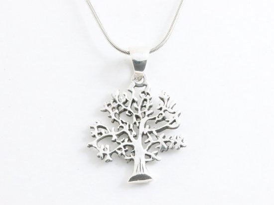 Fijne zilveren levensboom hanger aan ketting afbeelding 4