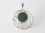 Ronde opengewerkte zilveren hanger met malachiet afbeelding 3