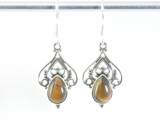 Opengewerkte zilveren oorbellen met tijgeroog afbeelding 3