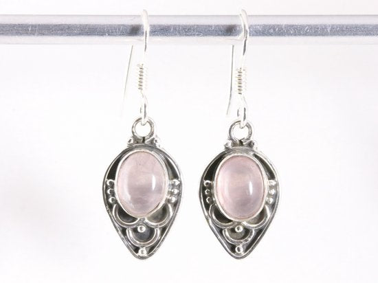 Fijne bewerkte zilveren oorbellen met rozenkwarts afbeelding 4