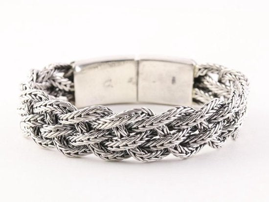 Zware gevlochten zilveren armband met kliksluiting afbeelding 3
