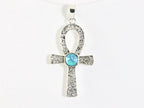 Bewerkte zilveren ankh hanger met blauwe opaal afbeelding 3