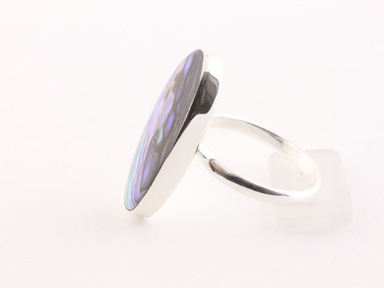 Ovale hoogglans zilveren ring met abalone schelp afbeelding 2