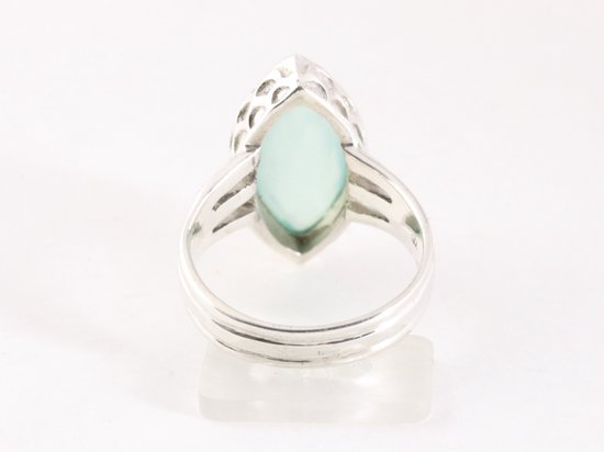 Zware bewerkte zilveren ring met aqua chalcedoon afbeelding 3