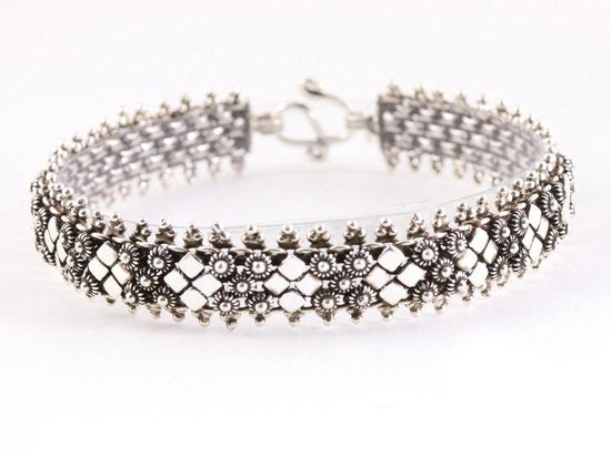 Brede fijn bewerkte zilveren schakelarmband afbeelding 1