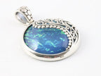 Traditionele ronde bewerkte zilveren hanger met blauwe opaal afbeelding 2