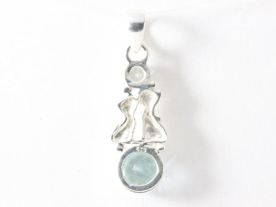 Zilveren hanger met blauwe topaas en katten afbeelding 3