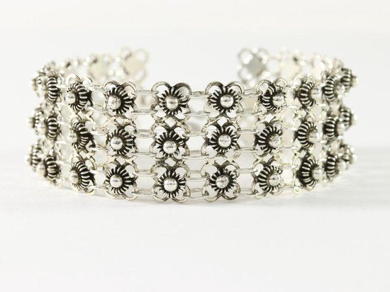 Brede zilveren schakelarmband met fijne bewerking afbeelding 1