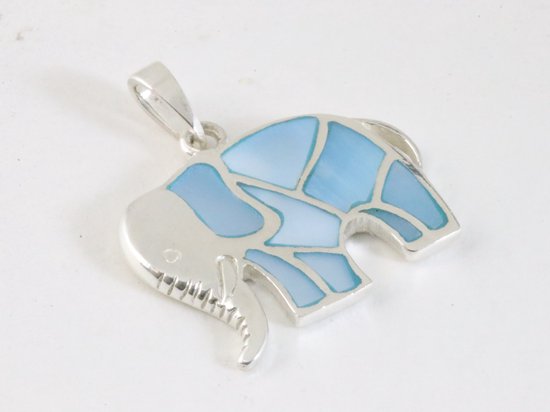 Zilveren olifant hanger met blauwe schelp afbeelding 2