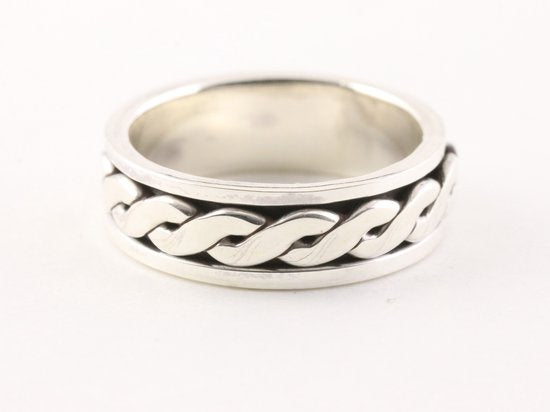 Zware zilveren geluksring met kruiskabelpatroon afbeelding 1