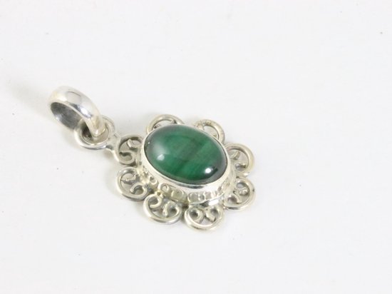 Fijne opengewerkte zilveren hanger met malachiet afbeelding 2