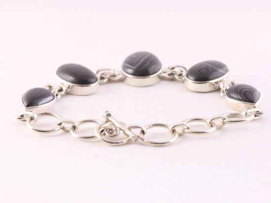 Zilveren armband met grote zwarte psilomelaan stenen afbeelding 3