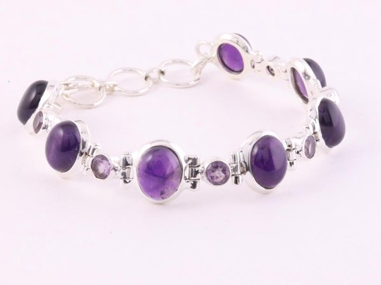Zware zilveren schakelarmband met amethist afbeelding 2
