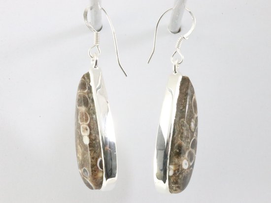 Lange zilveren oorbellen met turitella agaat afbeelding 2