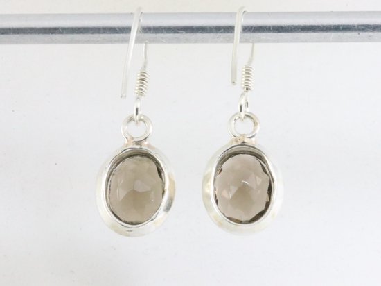 Fijne ovale zilveren oorbellen met rookkwarts afbeelding 2