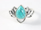 Opengewerkte zilveren lotus bloem ring met turkoois afbeelding 4