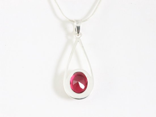 Opengewerkte zilveren hanger met roze toermalijn aan ketting afbeelding 3