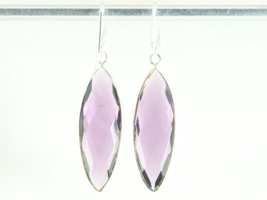 Lange zilveren oorbellen met amethist afbeelding 2