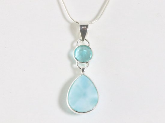 Zilveren hanger met larimar en blauwe topaas aan ketting afbeelding 2