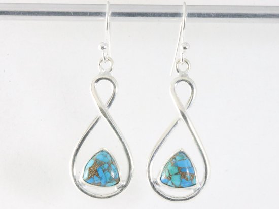 Opengewerkte zilveren oorbellen met blauwe koperturkoois afbeelding 4