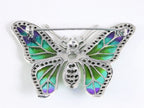 Grote zilveren vlinder broche met marcasiet, emaille, rozenkwarts en robijn afbeelding 3