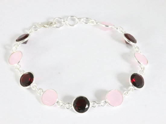 Zilveren armband met rozenkwarts en granaat afbeelding 1