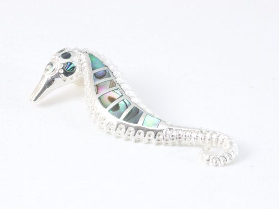Zilveren zeepaardje met abalone schelp aan ketting afbeelding 2