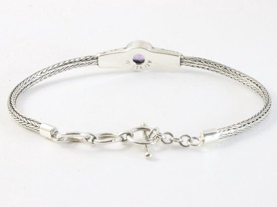 Traditionele zilveren snake armband met amethist afbeelding 3