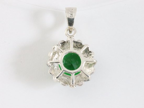 Ronde zilveren hanger met groene saffier en marcasiet afbeelding 3
