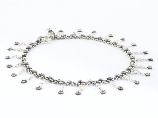 Zware bewerkte zilveren enkelband met schaaltjes afbeelding 2