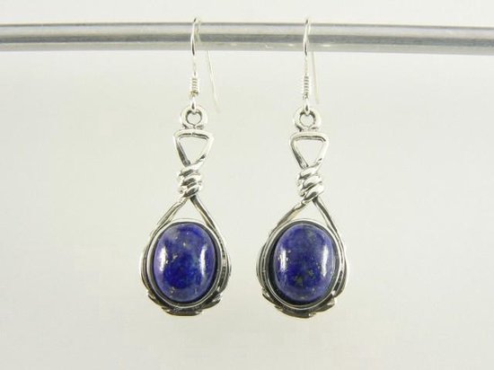 Geknoopte zilveren oorbellen met lapis lazuli afbeelding 4