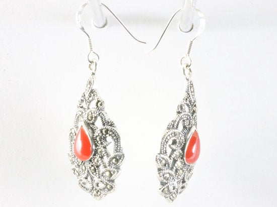 Zilveren oorbellen met carneool en marcasiet afbeelding 2