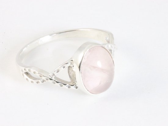 Fijne opengewerkte zilveren ring met rozenkwarts afbeelding 1