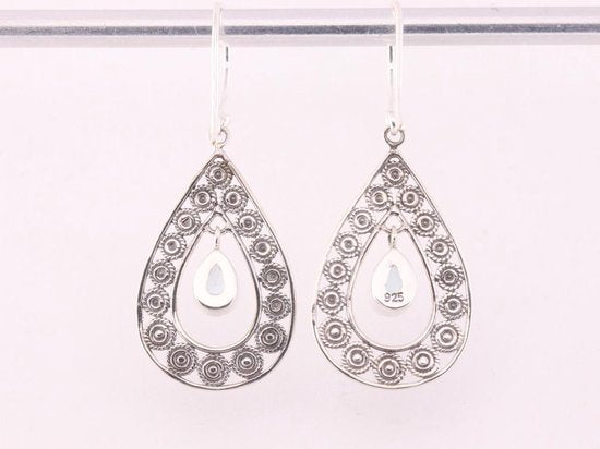 Opengewerkte zilveren filigrein oorbellen met blauwe topaas afbeelding 3