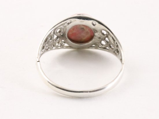 Fijne opengewerkte zilveren ring met rhodochrosiet afbeelding 3