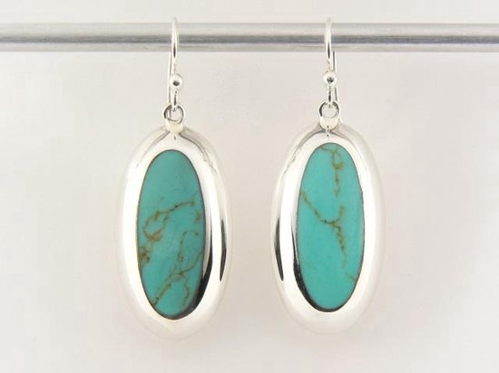Ovale zilveren oorbellen met groene turkoois afbeelding 4