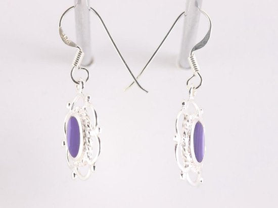 Opengewerkte zilveren oorbellen met paarse agaat afbeelding 2