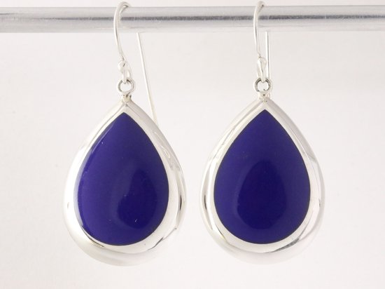 Grote druppelvormige zilveren oorbellen met lapis lazuli afbeelding 4