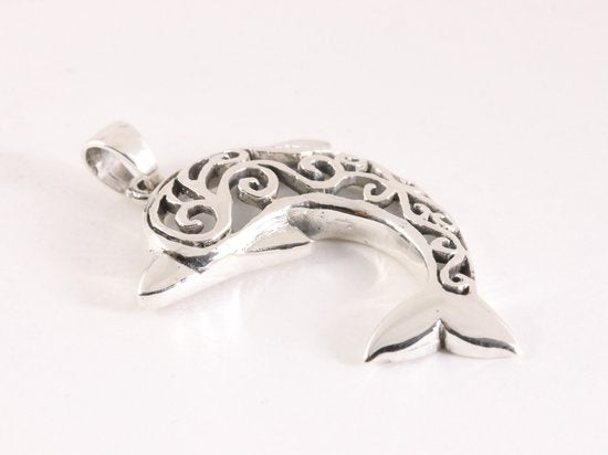 Opengewerkte zilveren dolfijn hanger afbeelding 2