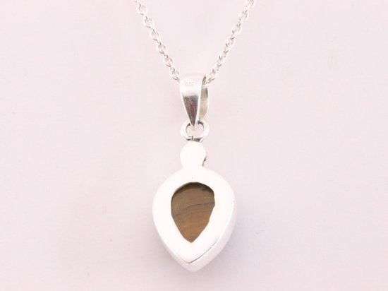 Bewerkte zilveren hanger met tijgeroog aan ketting afbeelding 3