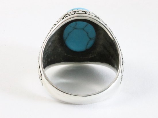 Zware bewerkte zilveren ring met blauwe turkoois afbeelding 3