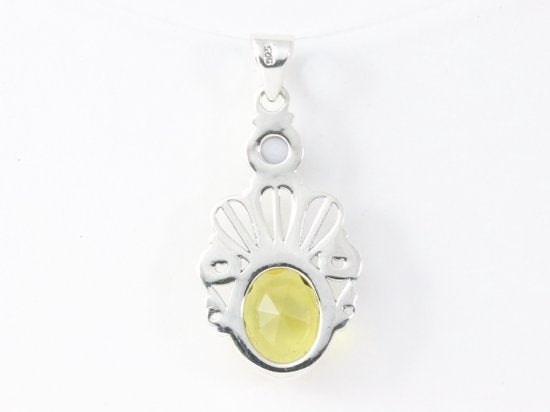 Opengewerkte zilveren hanger met citrien en parel afbeelding 3