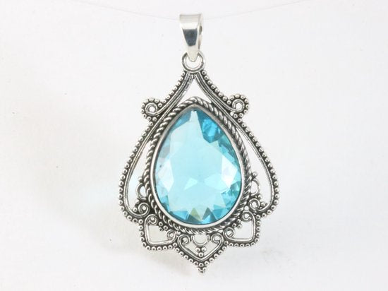 Bewerkte zilveren hanger met blauwe topaas afbeelding 4