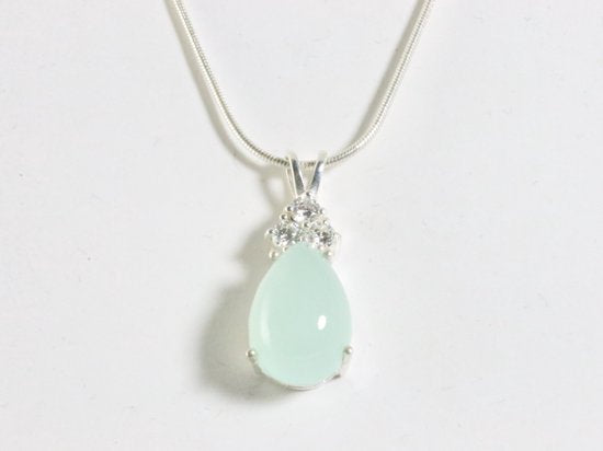 Zilveren hanger met aqua chalcedoon en witte topaas aan ketting afbeelding 5