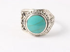 Opengewerkte zilveren ring met groene turkoois afbeelding 2