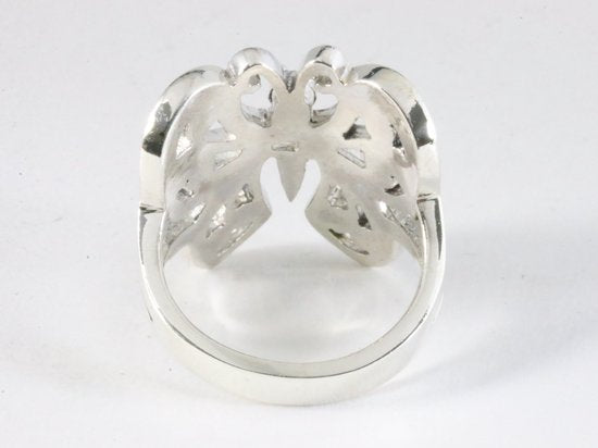 Grote opengewerkte zilveren vlinder ring met marcasiet afbeelding 3