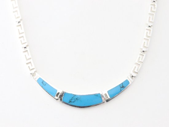 Hoogglans zilveren collier met blauwe turkoois afbeelding 1