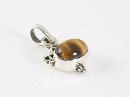 Fijne bewerkte zilveren hanger met tijgeroog aan ketting afbeelding 2